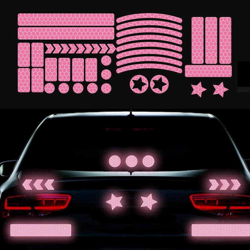 Nouiroy 42Pcs Reflective Rim Tape Bicycle Stickers Pink Car Decals Rims for Cars,Bike,Skateboard, Motorcycle Nighty Safety Warning Sticker (Pink) - Image 1